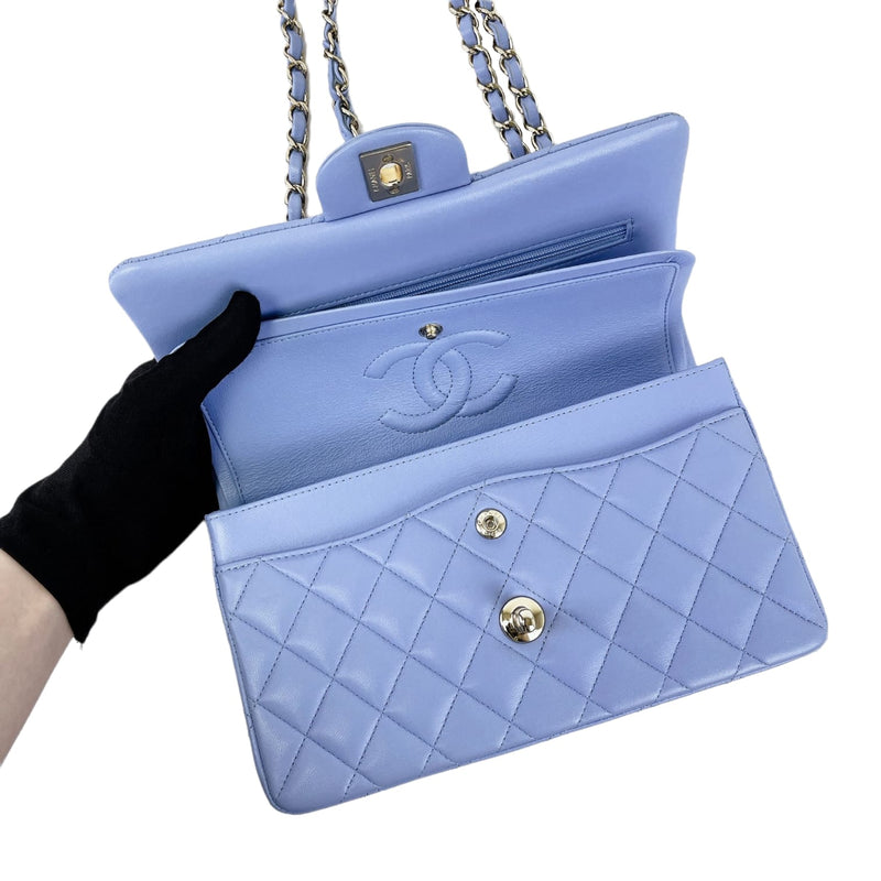 Small Classic Double Flap Lambskin Blue SHW