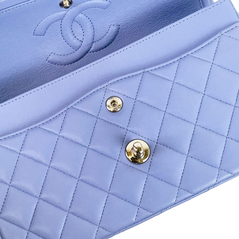 Small Classic Double Flap Lambskin Blue SHW
