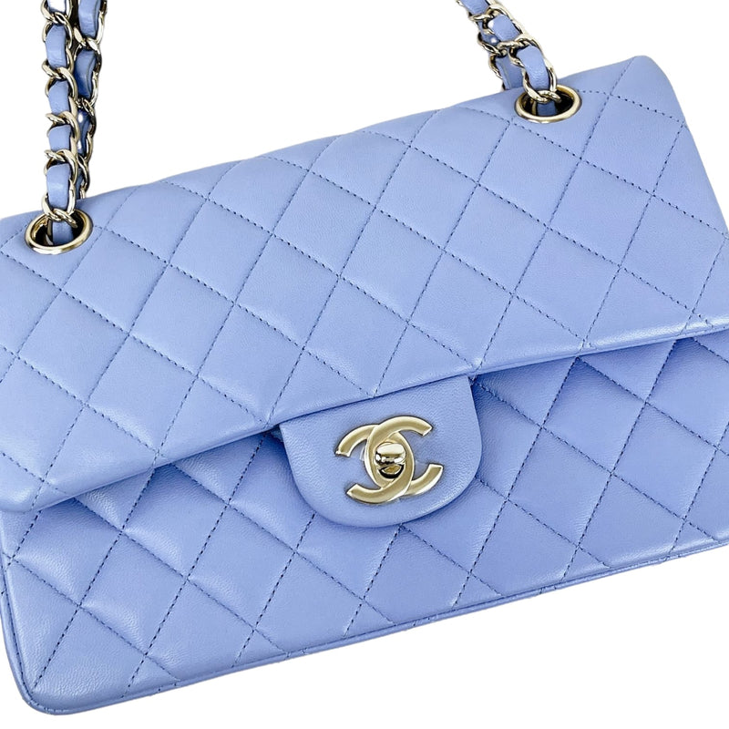 Small Classic Double Flap Lambskin Blue SHW