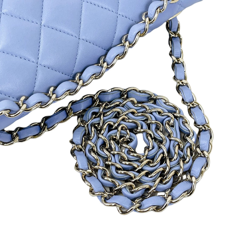 Small Classic Double Flap Lambskin Blue SHW