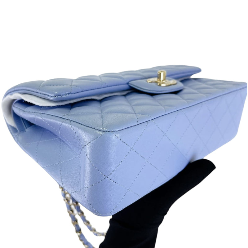 Small Classic Double Flap Lambskin Blue SHW