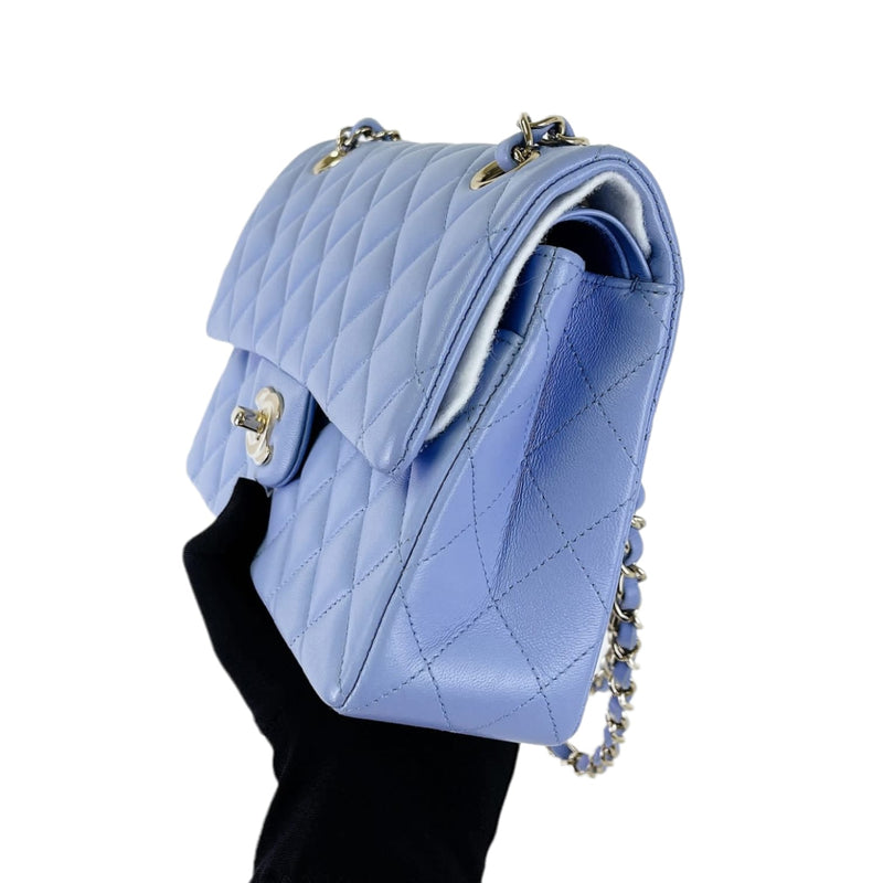 Small Classic Double Flap Lambskin Blue SHW