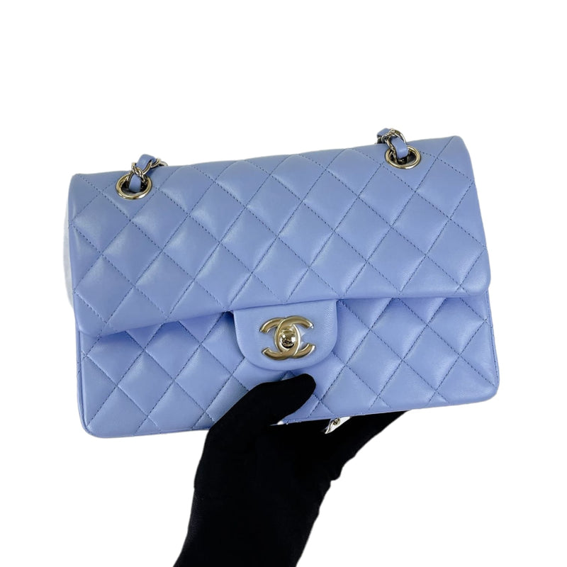 Small Classic Double Flap Lambskin Blue SHW