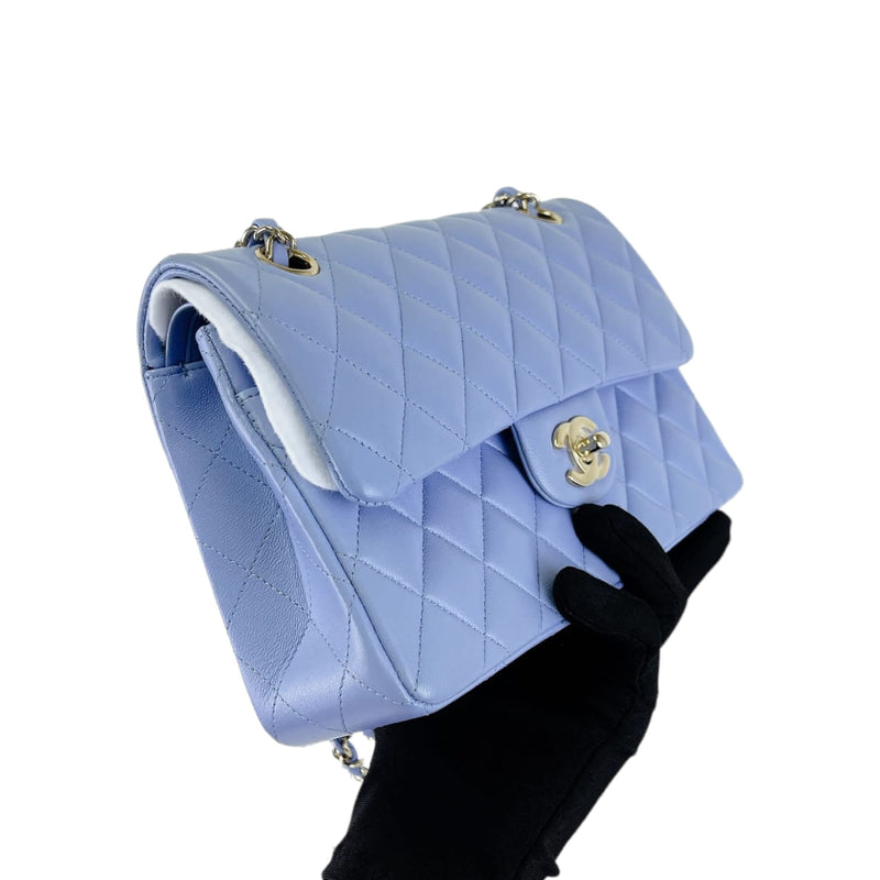 Small Classic Double Flap Lambskin Blue SHW