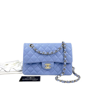 Small Classic Double Flap Lambskin Blue SHW