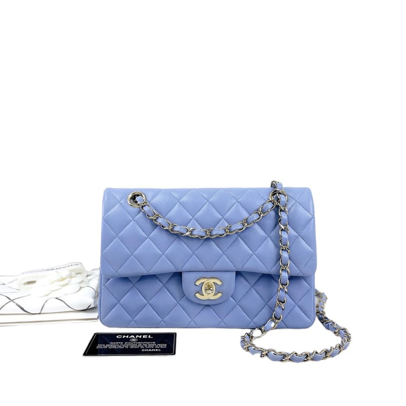 Small Classic Double Flap Lambskin Blue SHW