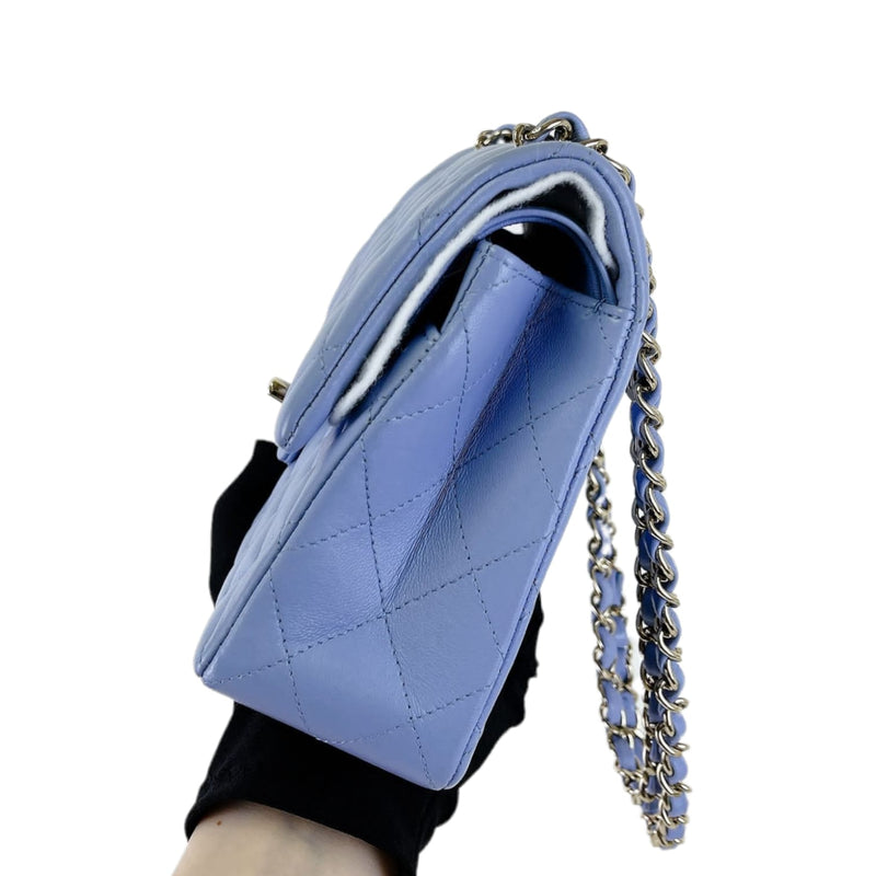 Small Classic Double Flap Lambskin Blue SHW