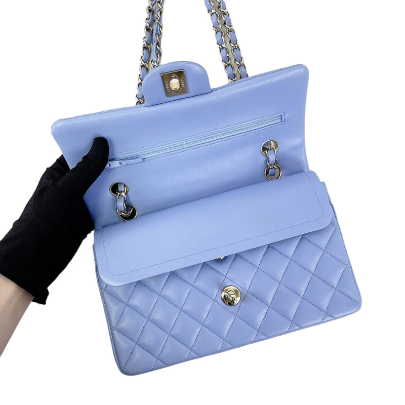 Small Classic Double Flap Lambskin Blue SHW