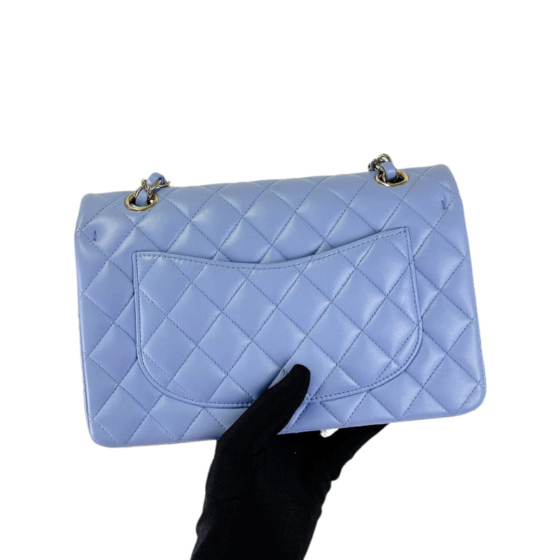 Small Classic Double Flap Lambskin Blue SHW