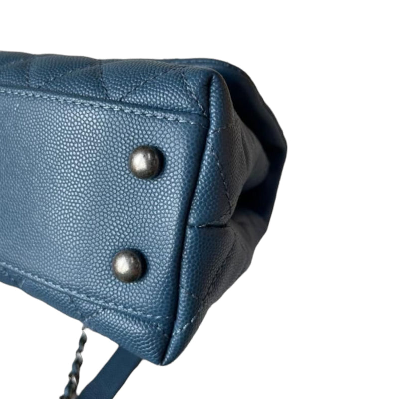 Small Coco Handle Flap Quilted Caviar Blue RHW