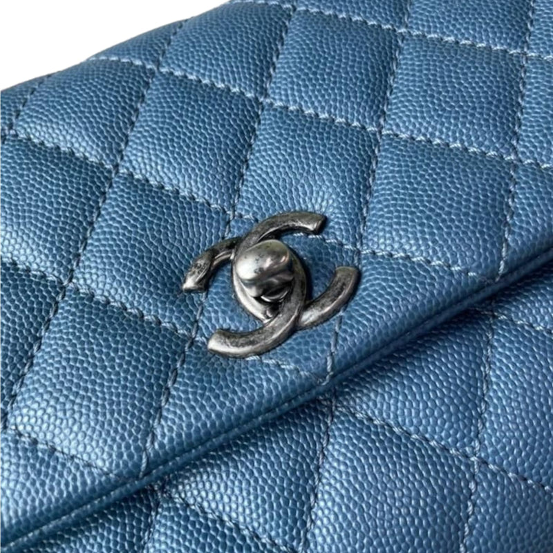 Chanel Blue Quilted Caviar Leather Medium Coco Handle Bag