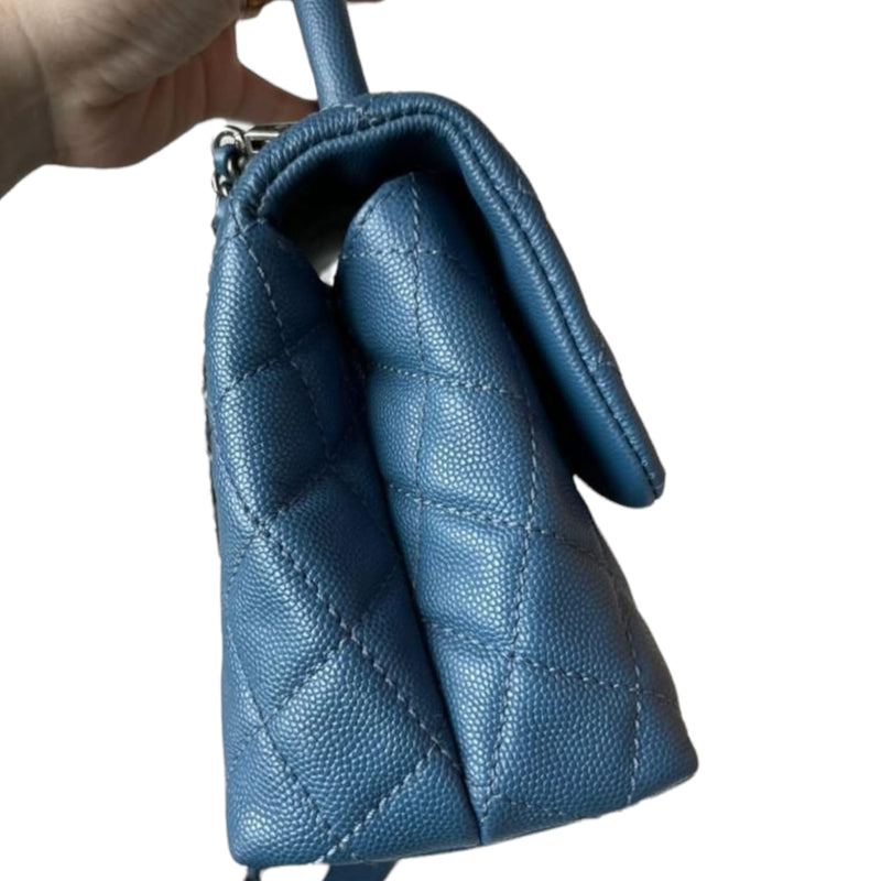 Small Coco Handle Flap Quilted Caviar Blue RHW