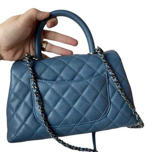 Small Coco Handle Flap Quilted Caviar Blue RHW