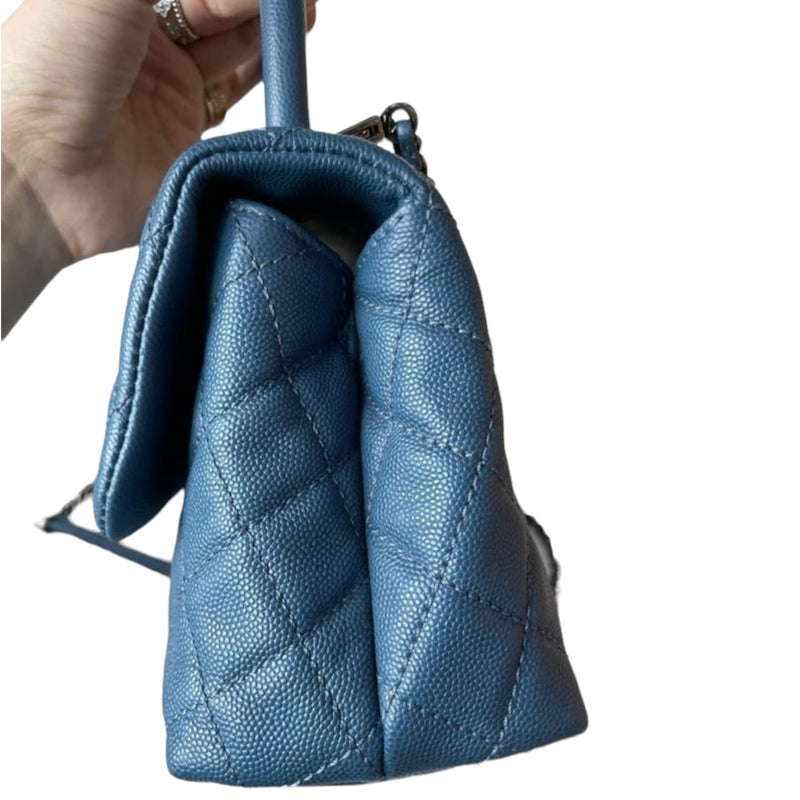 Small Coco Handle Flap Quilted Caviar Blue RHW