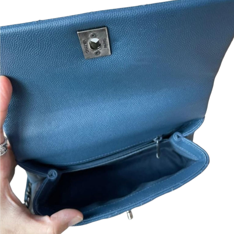 Small Coco Handle Flap Quilted Caviar Blue RHW