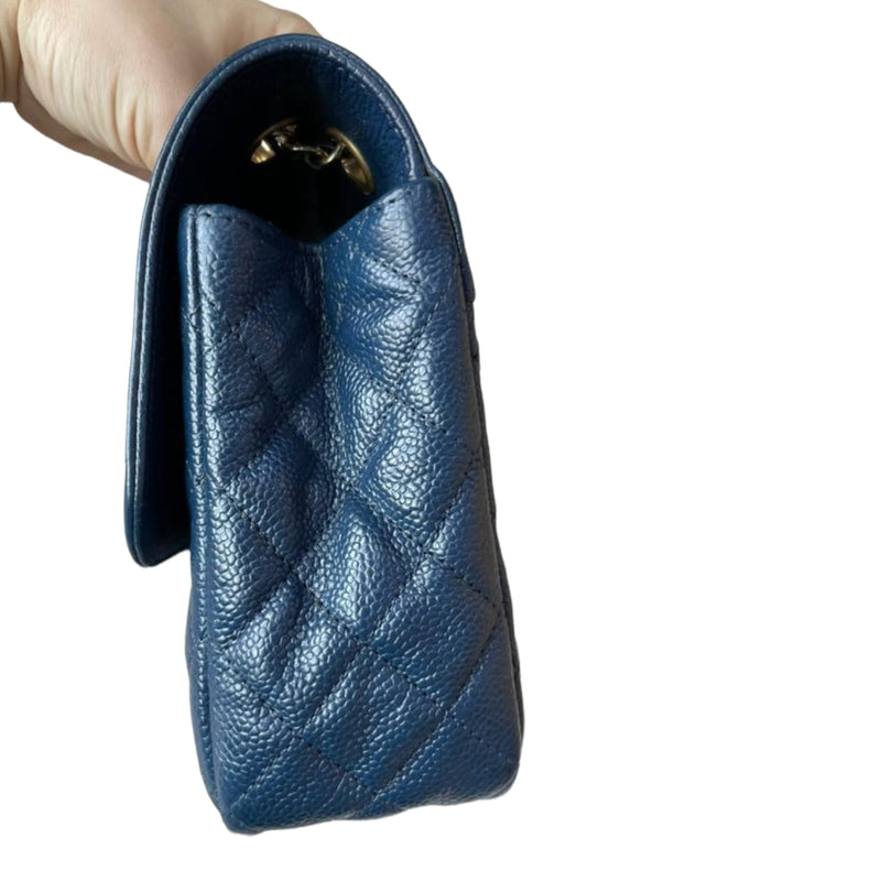 Medium Seasonal Flap Bag Caviar Dark Blue GHW