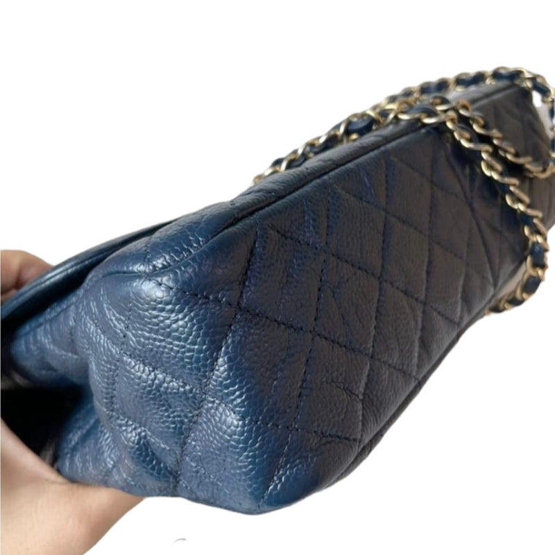 Medium Seasonal Flap Bag Caviar Dark Blue GHW