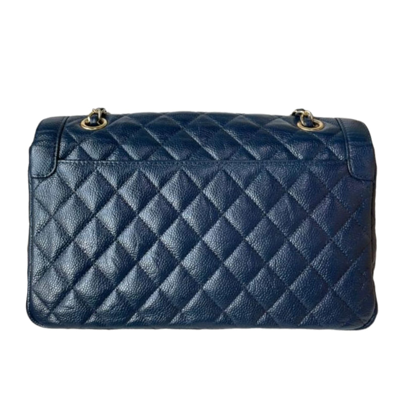 Medium Seasonal Flap Bag Caviar Dark Blue GHW