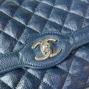 Medium Seasonal Flap Bag Caviar Dark Blue GHW