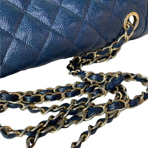 Medium Seasonal Flap Bag Caviar Dark Blue GHW