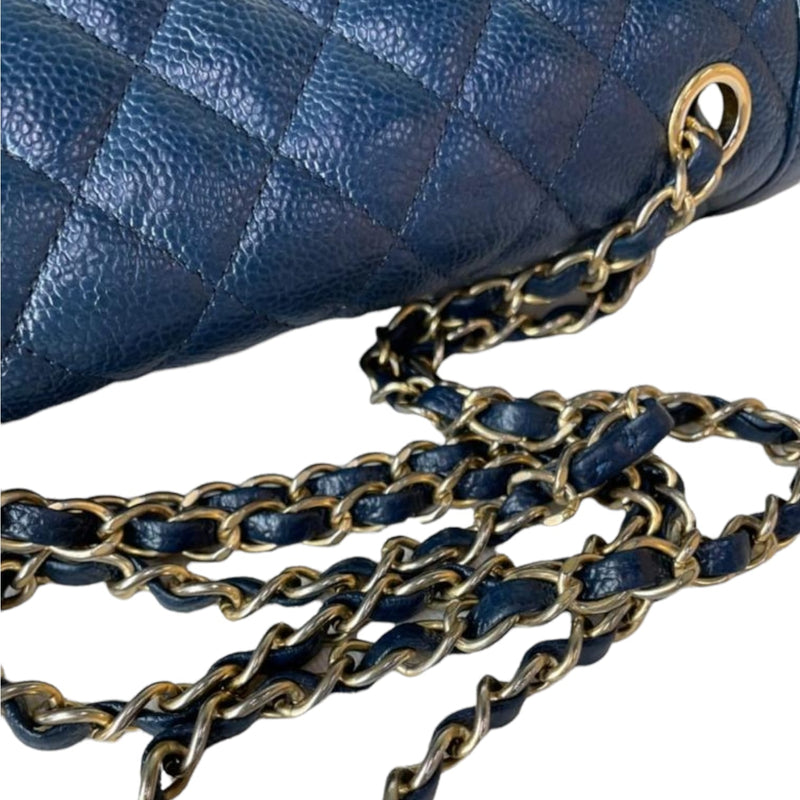 Medium Seasonal Flap Bag Caviar Dark Blue GHW