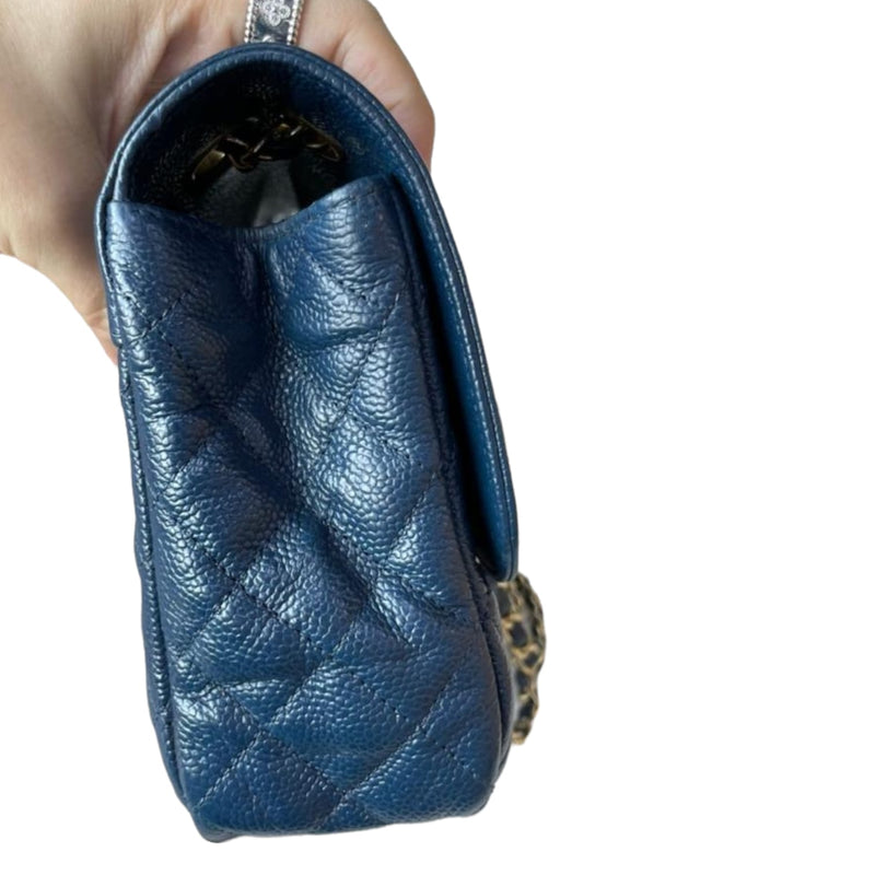 Medium Seasonal Flap Bag Caviar Dark Blue GHW