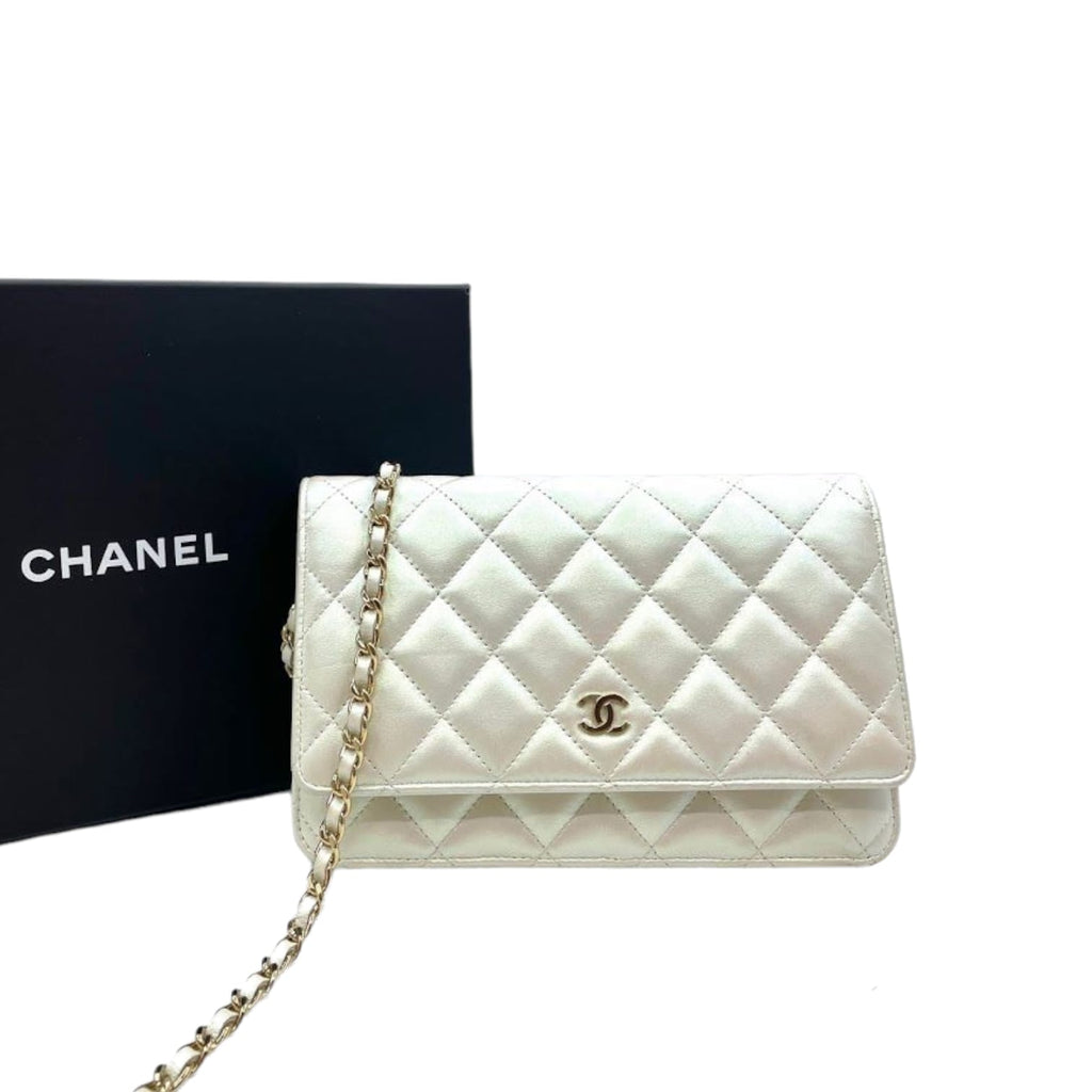 WOC Iridescent Lambskin Quilted White GHW