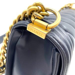 New Medium Boy Bag Lambskin Dark Blue GHW