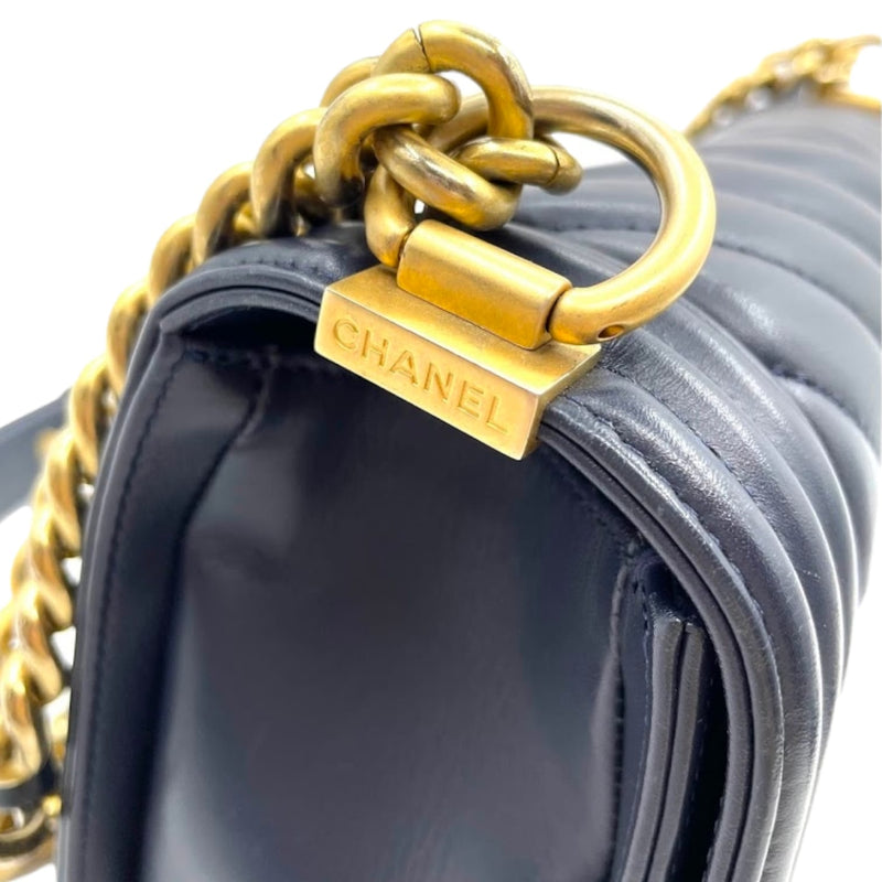 New Medium Boy Bag Lambskin Dark Blue GHW