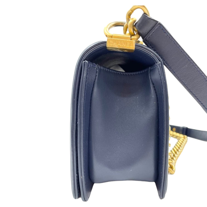 New Medium Boy Bag Lambskin Dark Blue GHW