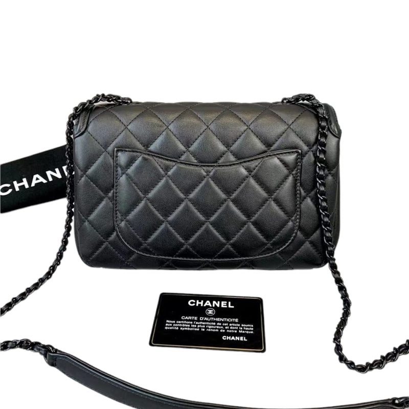 Chanel Bag with Classic Flap Crossbody Rare Enamel Top Handle Black Lambskin Bag