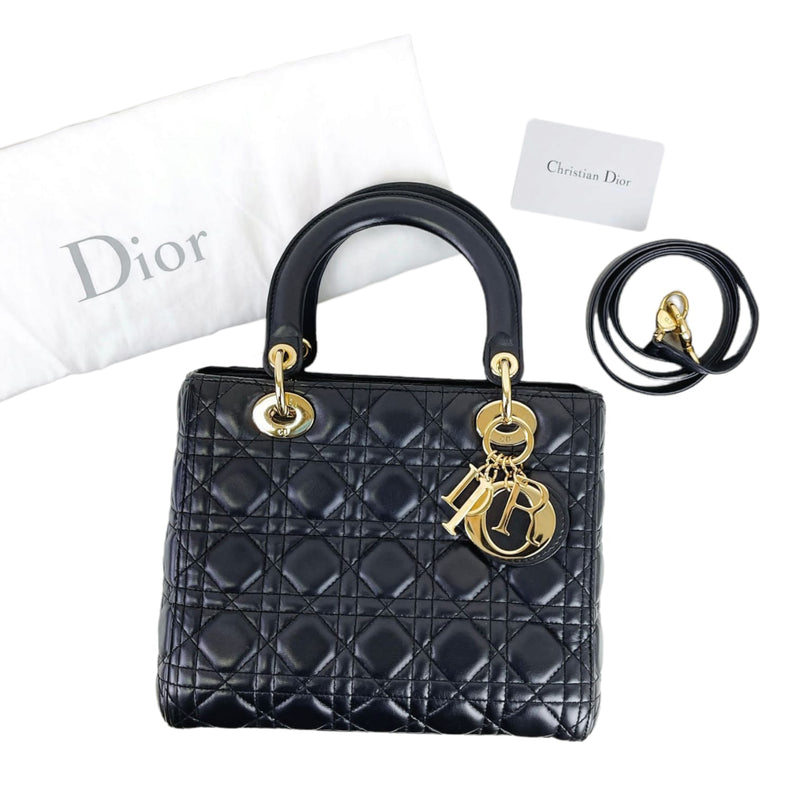 Medium Lady Dior Cannage Lambskin Black GHW