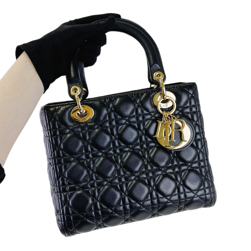 Medium Lady Dior Cannage Lambskin Black GHW