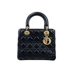 Medium Lady Dior Cannage Lambskin Black GHW