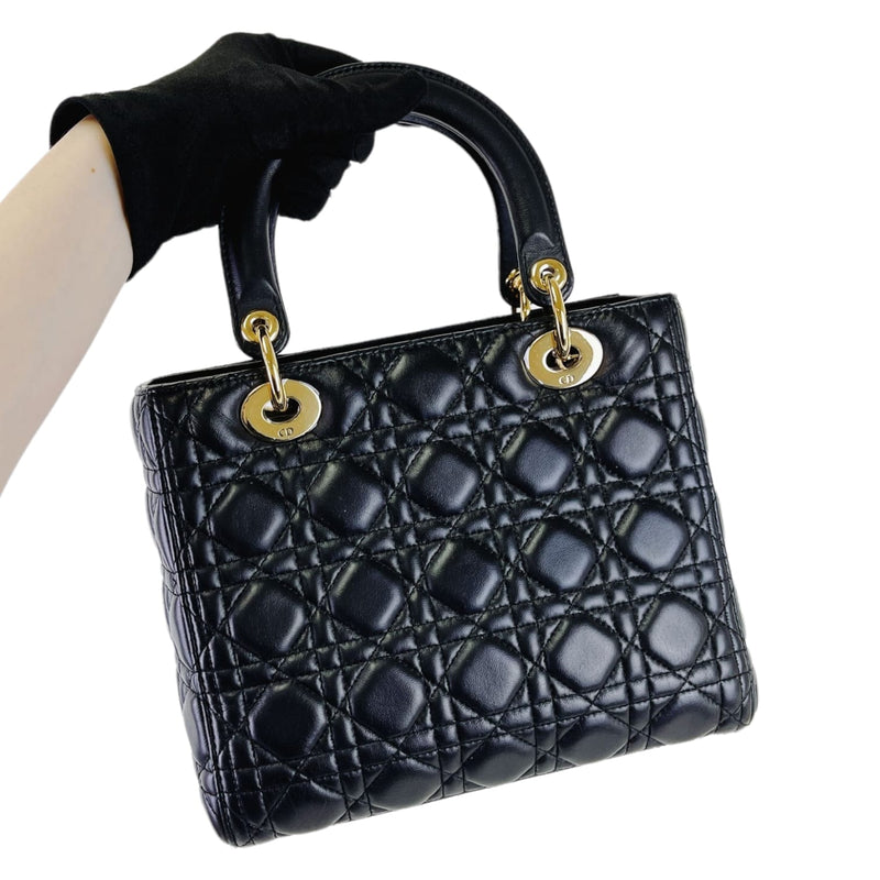 Medium Lady Dior Cannage Lambskin Black GHW