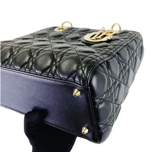Medium Lady Dior Cannage Lambskin Black GHW