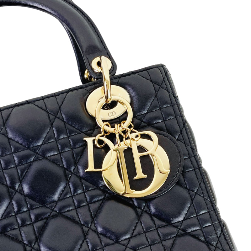 Medium Lady Dior Cannage Lambskin Black GHW