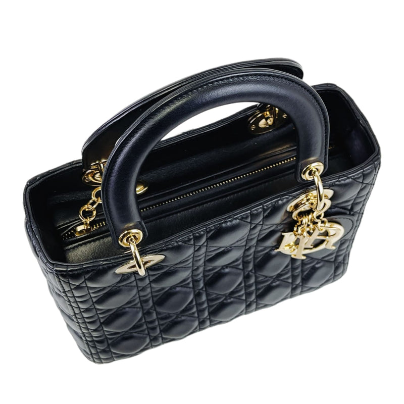 Medium Lady Dior Cannage Lambskin Black GHW