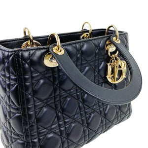 Medium Lady Dior Cannage Lambskin Black GHW