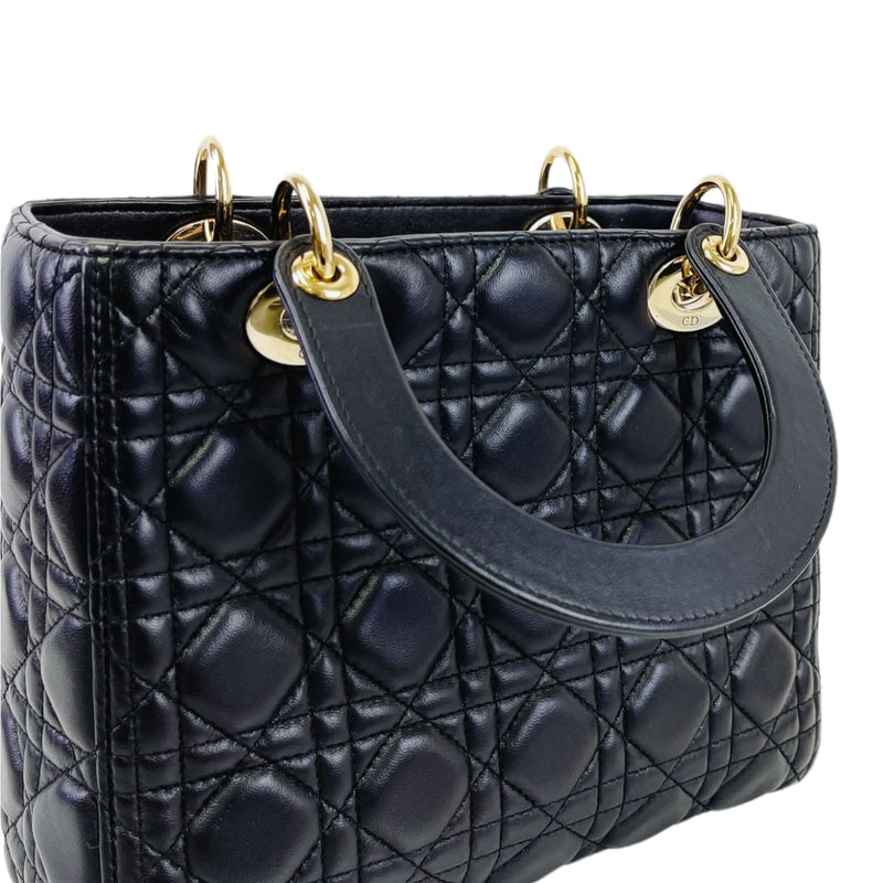 Medium Lady Dior Cannage Lambskin Black GHW