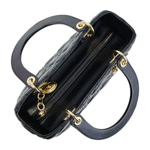 Medium Lady Dior Cannage Lambskin Black GHW