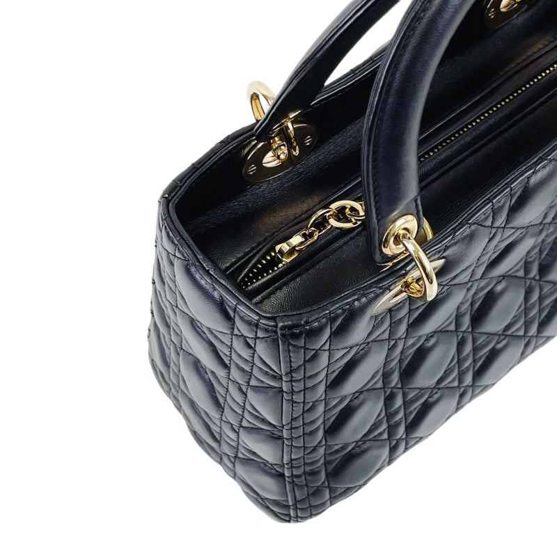 Medium Lady Dior Cannage Lambskin Black GHW