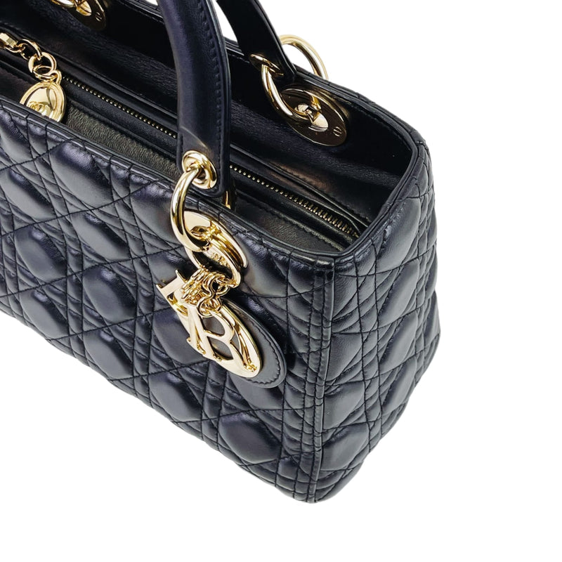 Medium Lady Dior Cannage Lambskin Black GHW