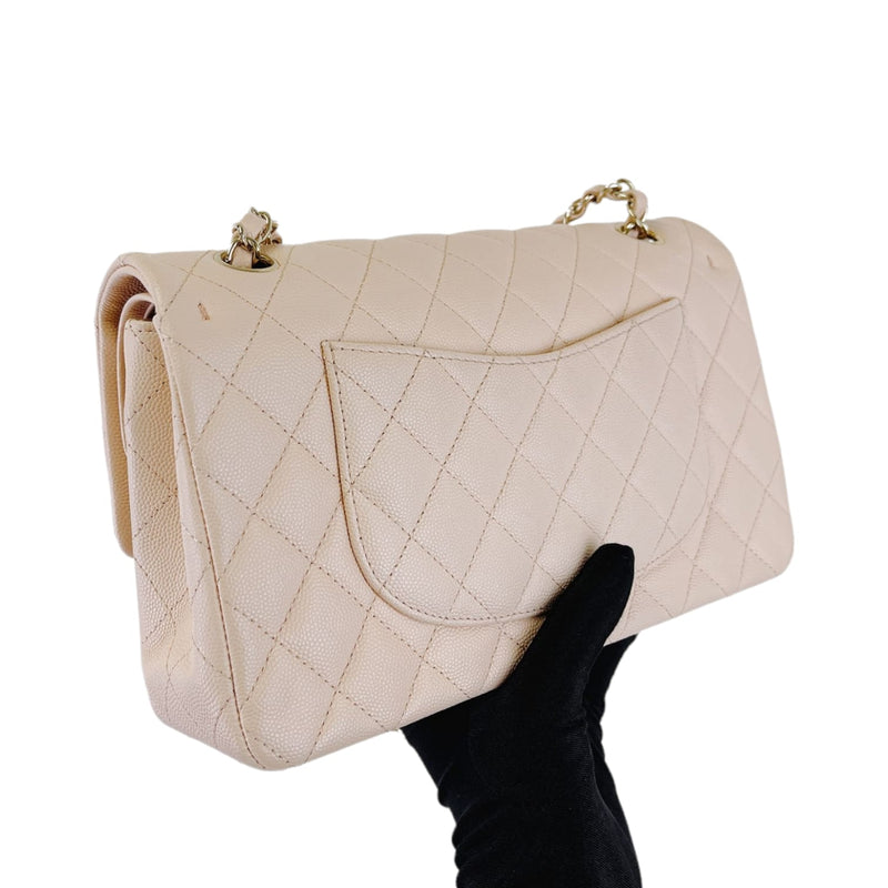 tas shoulder-bag Chanel Classic Medium Beige Caviar GHW Double Flap  Shoulder Bag