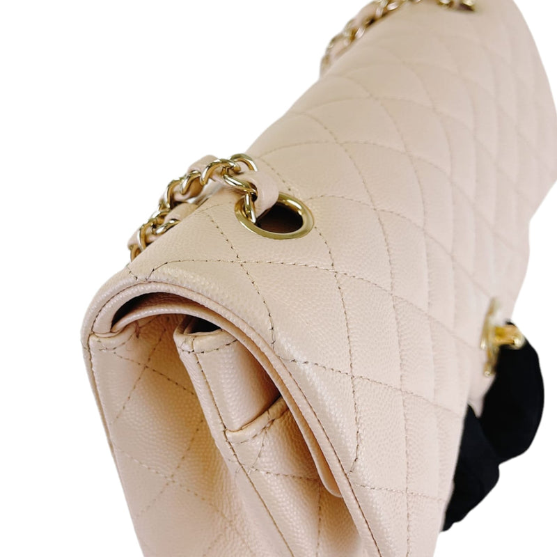 Medium Classic Flap 22c Caviar Beige GHW