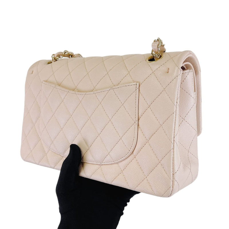 Medium Classic Flap 22c Caviar Beige GHW