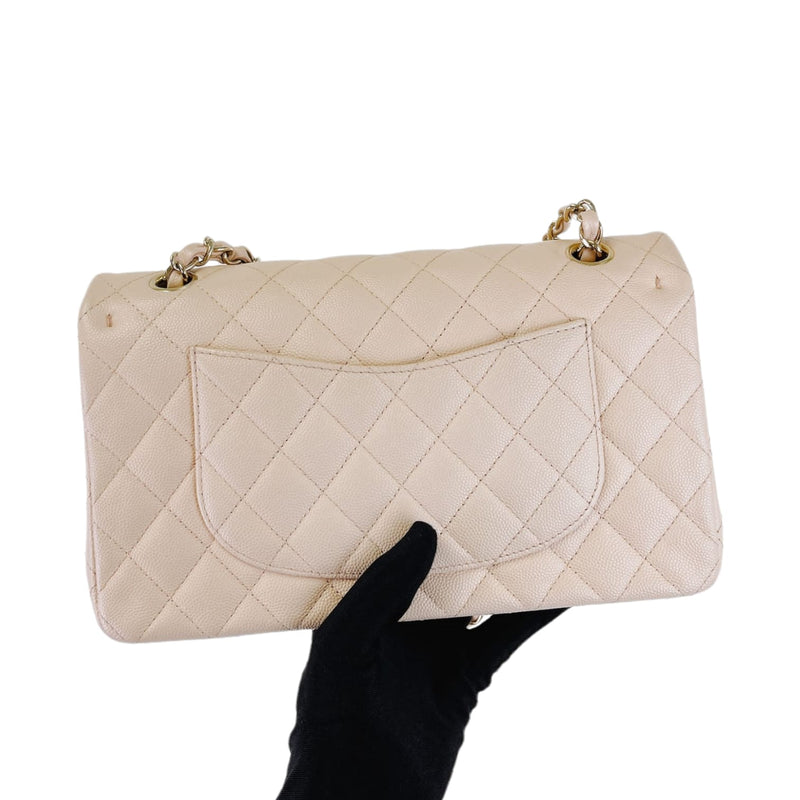 Medium Classic Flap 22c Caviar Beige GHW