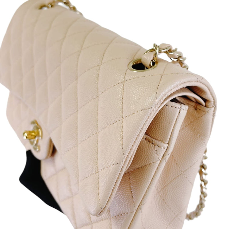 Medium Classic Flap 22c Caviar Beige GHW