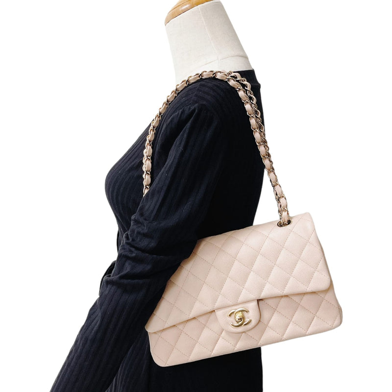 Chanel Jumbo Caviar Beige Single Flap Bag GHW