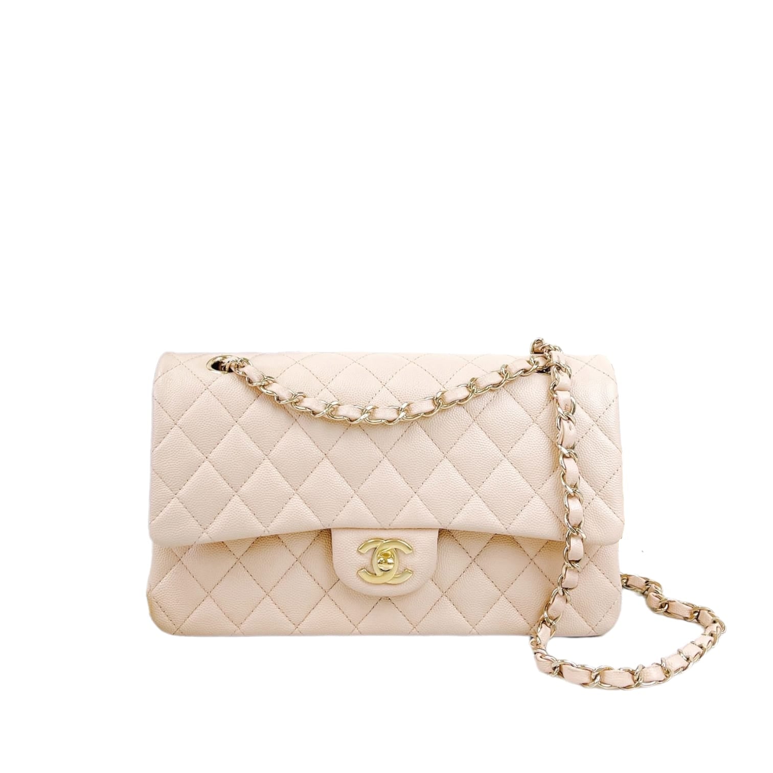 Chanel Classic Medium Double Flap 19C Beige Quilted Caviar with